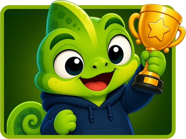 Insígnia de setembro de 2026: o mascote do tudy erguendo um troféu