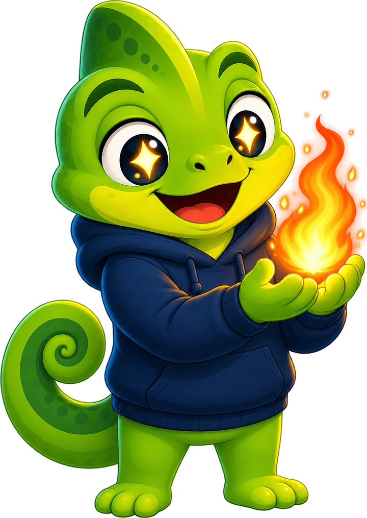 Mascote do tudy segurando a chama da ofensiva