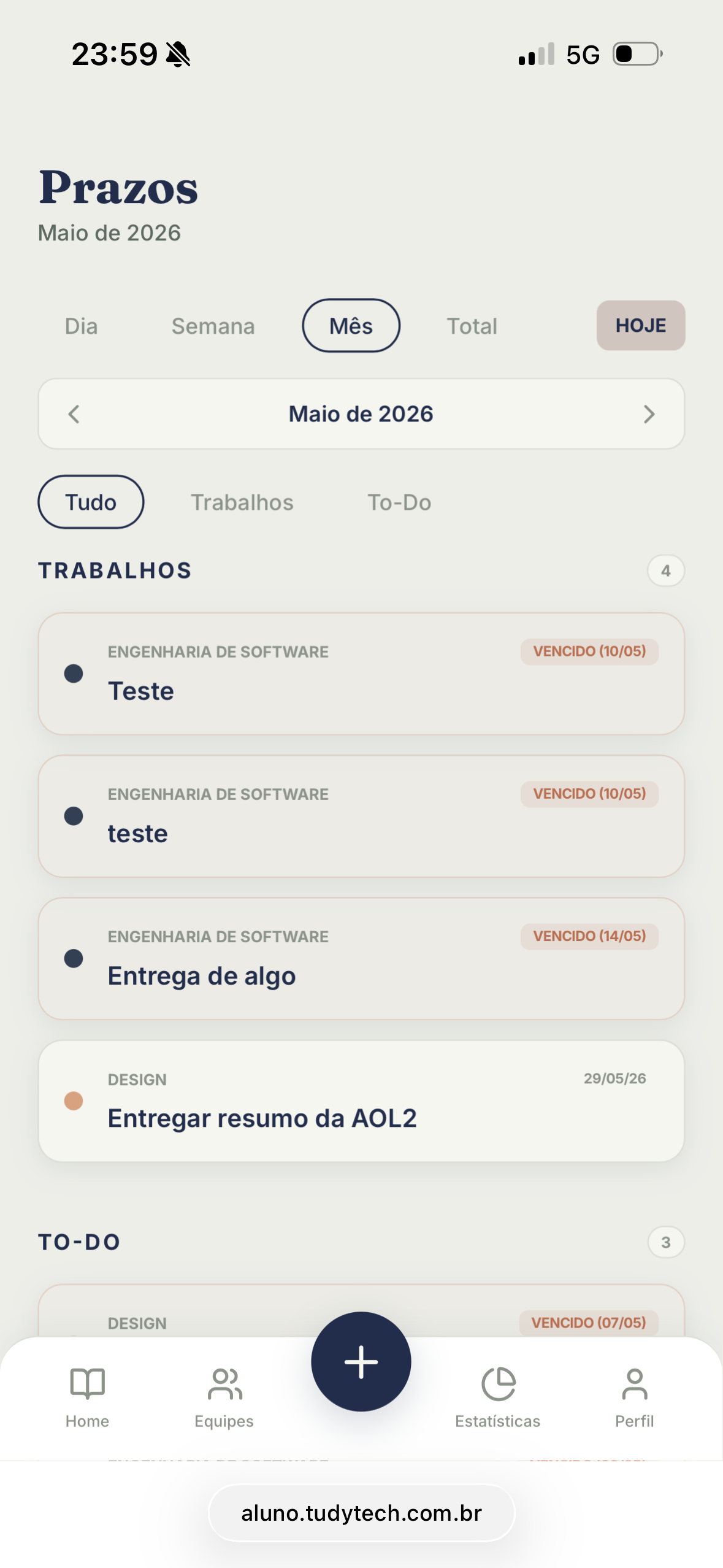 Calendário de prazos e entregas do Tudy com datas de vencimento
